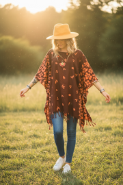 Maroon Floral Batik Kaftan Blouse