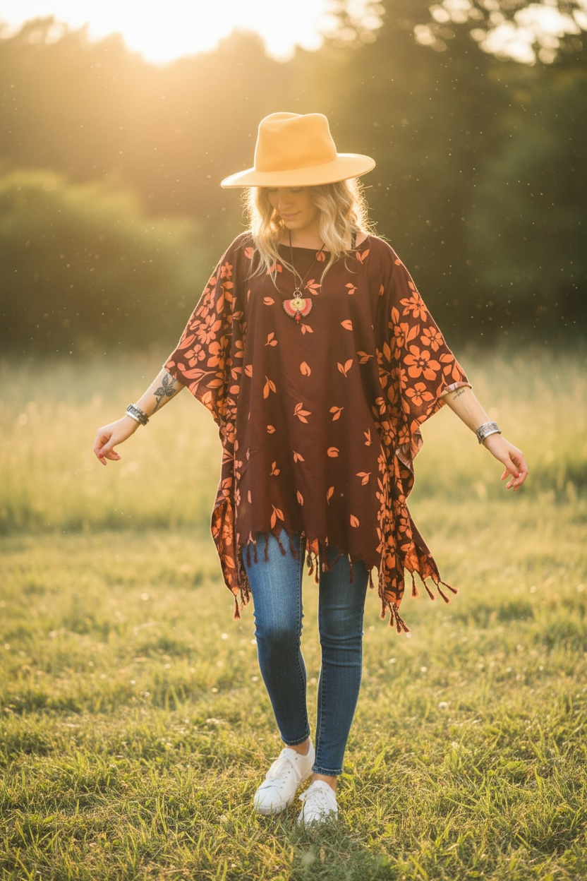 Maroon Floral Batik Kaftan Blouse