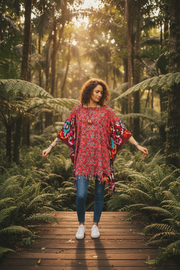 Crimson Wild Hibiscus Kaftan Tunic