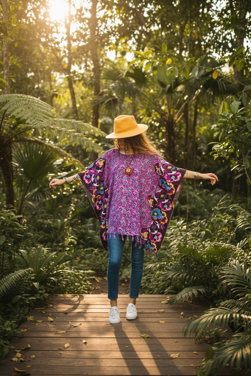Violet Wild Hibiscus Kaftan Tunic