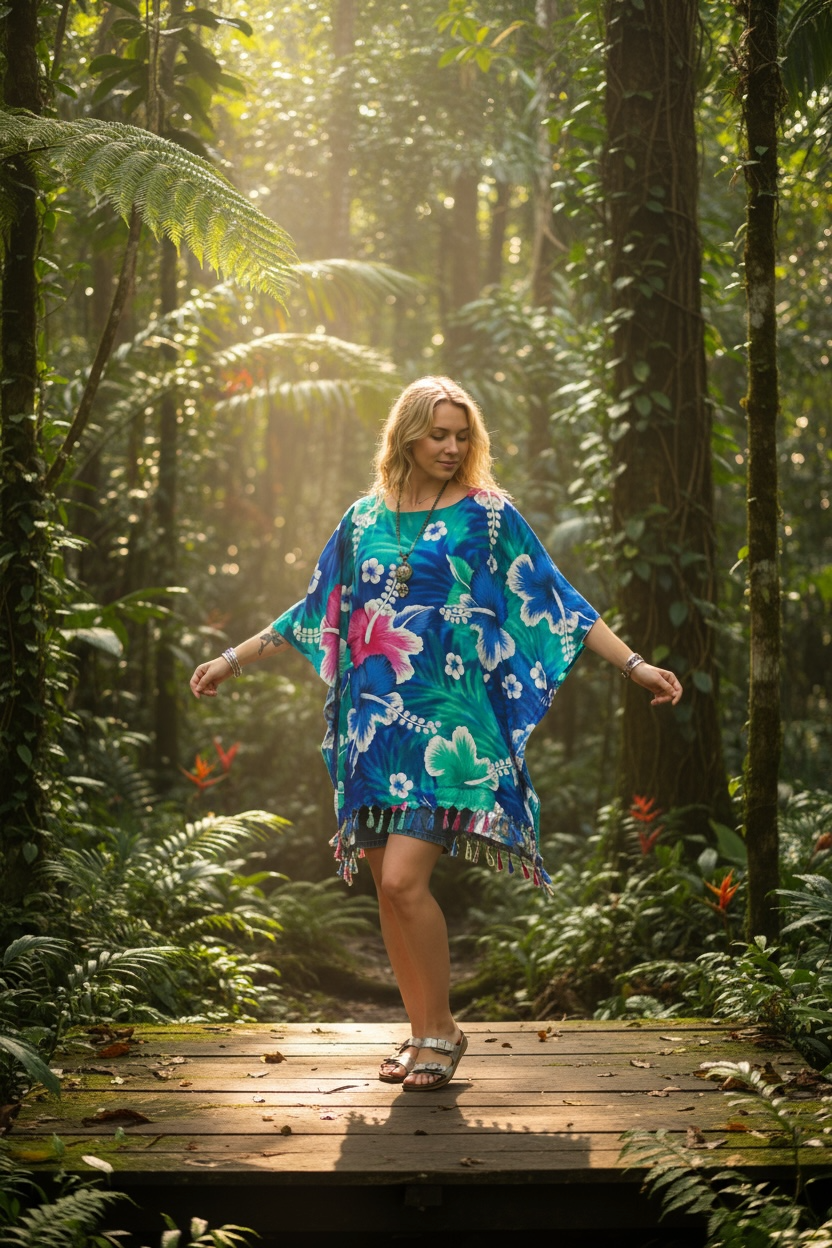 Pacific Hibiscus Kaftan Blouse