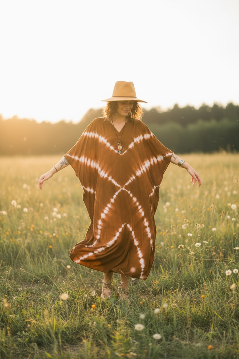 Sienna Hand Dyed Boho Kaftan Poncho Dress