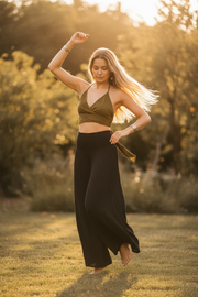 Olive Green Halter Wrap Crop Top – Boho Festival Style Top