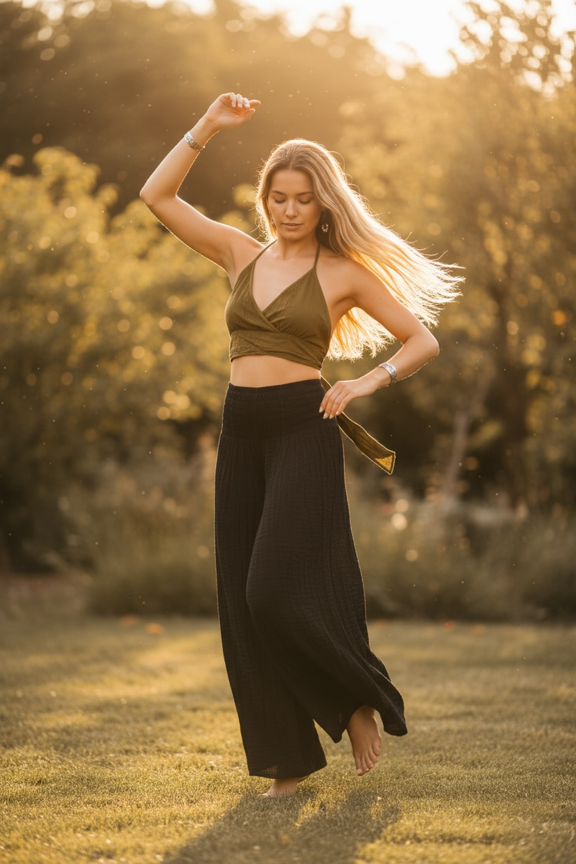 Olive Green Halter Wrap Crop Top – Boho Festival Style Top