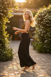 Olive Green Halter Wrap Crop Top – Boho Festival Style Top