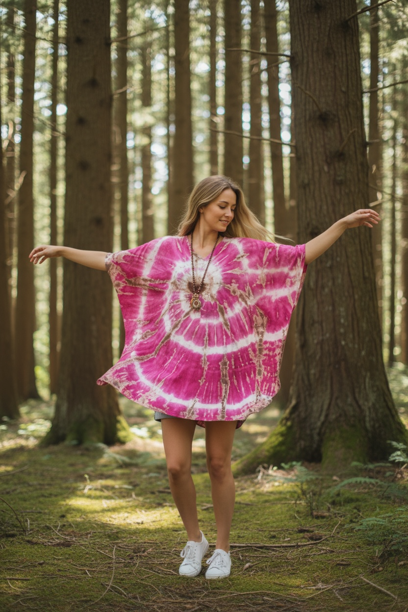 Rose Spiral Hand Dyed Tunic Boho Kaftan Blouse