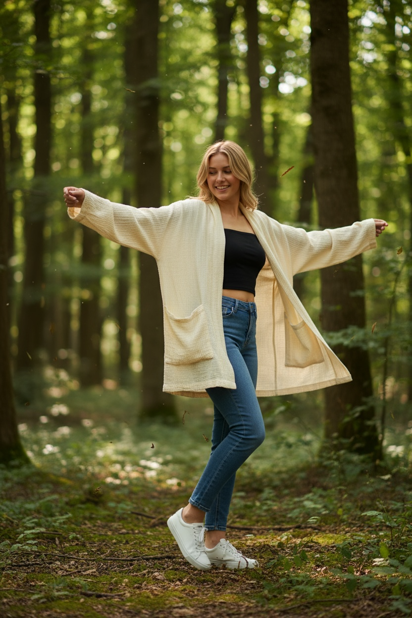 Natural Double Gauze Drift Cardigan
