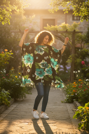 Green Hibiscus Kaftan Blouse