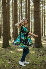 Green Hibiscus Kaftan Blouse