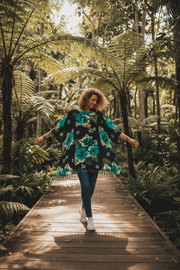 Green Hibiscus Kaftan Blouse