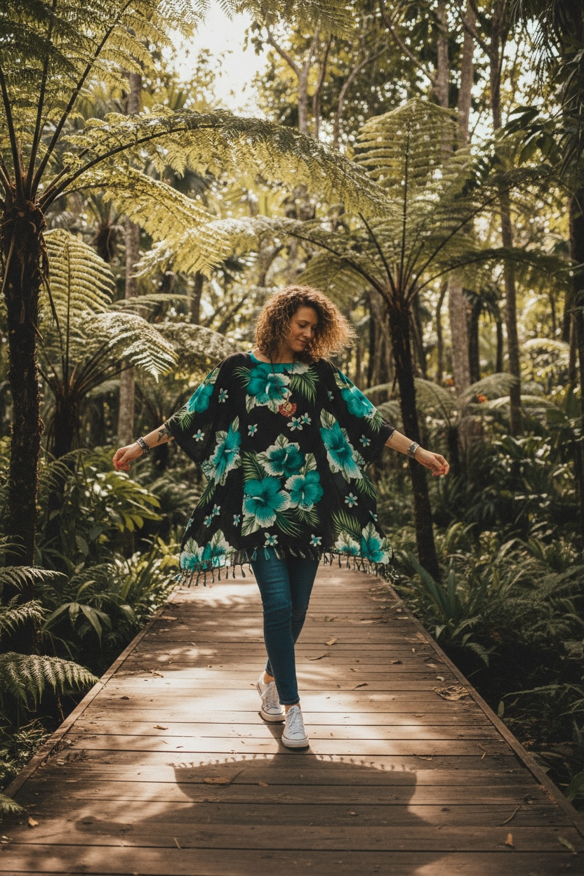 Green Hibiscus Kaftan Blouse