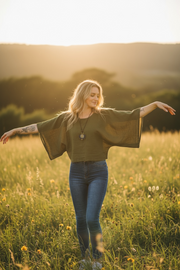 Olive Earth Gauze Top