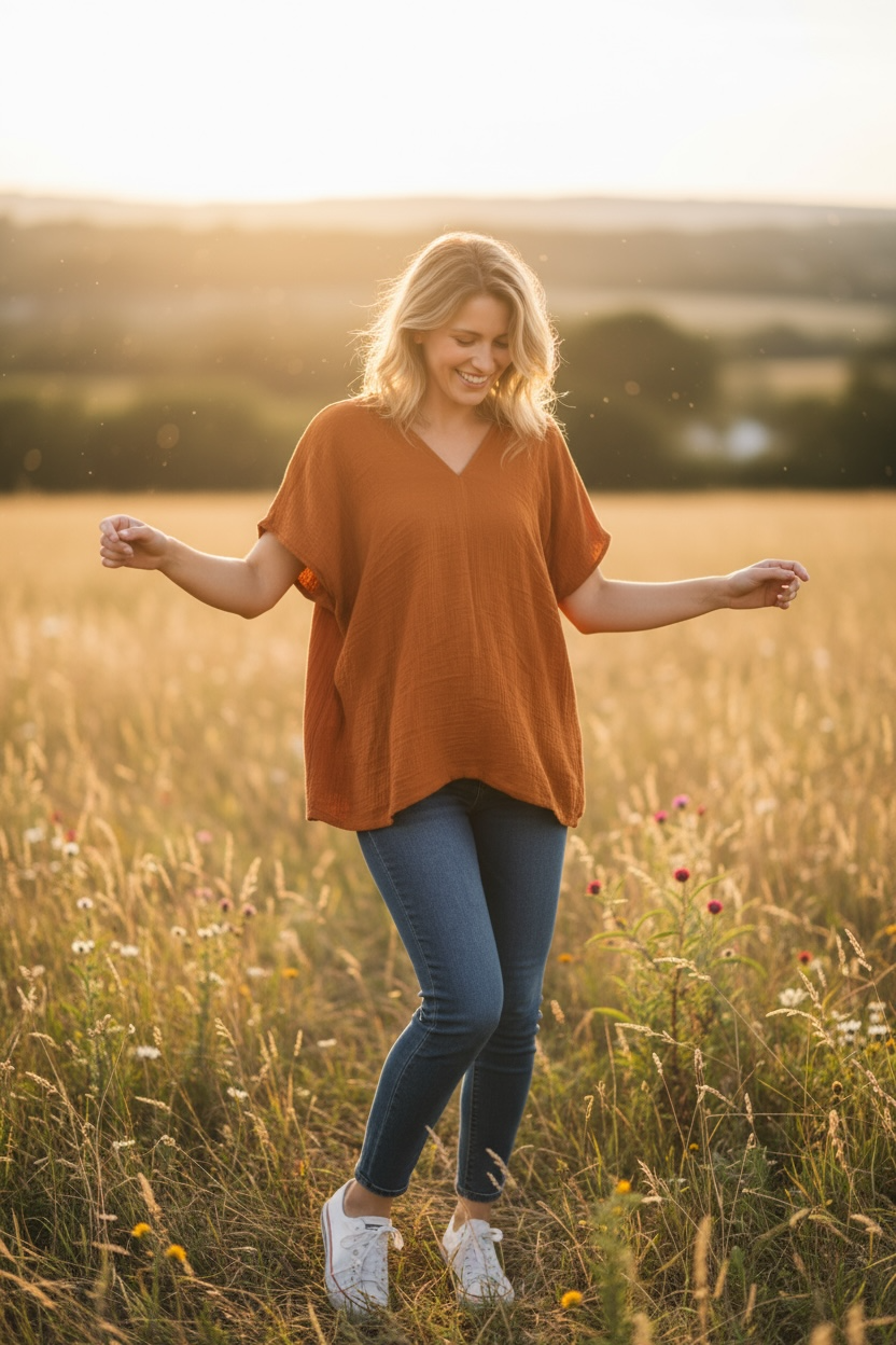 Rust Double Gauze Kaftan Top