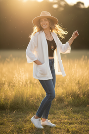 Pure White Double Gauze Kimono Cardigan