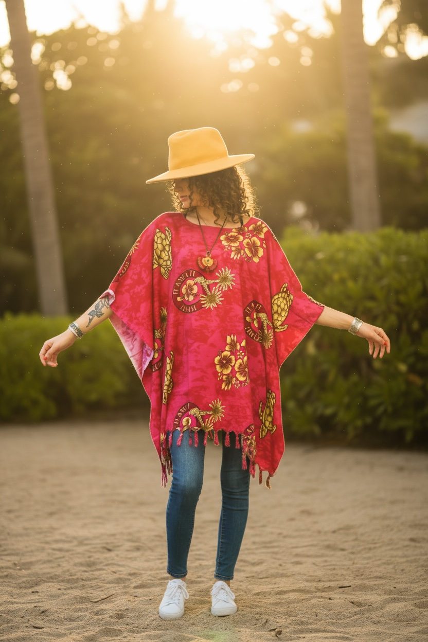 Fuchsia Honu Hawaii Kaftan Top