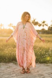 Blush Earth Kaftan Dress – Hand Dyed Boho Maxi, Flowy Oversized Fit, Lightweight Rayon