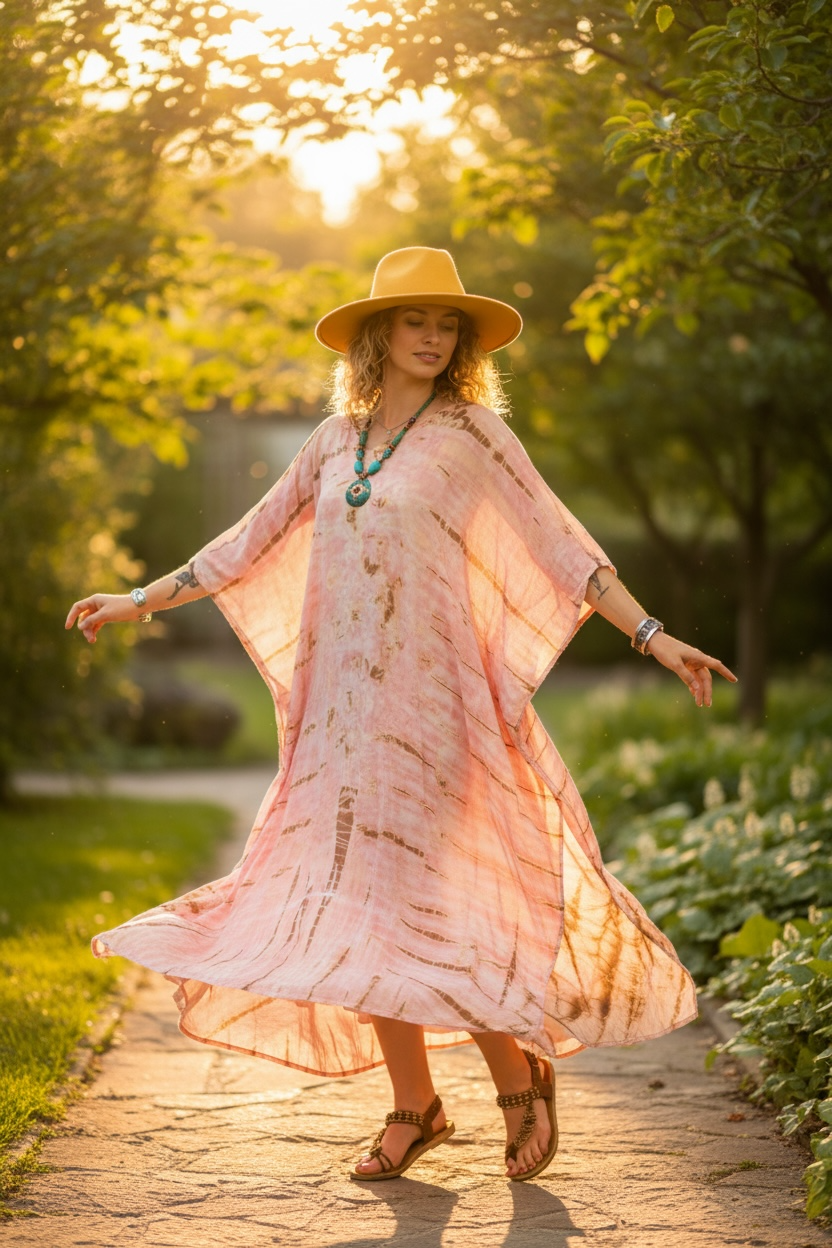 Blush Earth Kaftan Dress – Hand Dyed Boho Maxi, Flowy Oversized Fit, Lightweight Rayon
