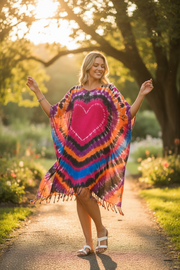 Wild Heart Tie Dye Kaftan – Boho Heart Print Oversized Dress (M–4XL)