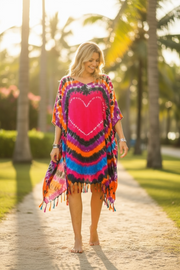 Wild Heart Tie Dye Kaftan – Boho Heart Print Oversized Dress (M–4XL)
