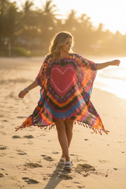 Wild Heart Tie Dye Kaftan – Boho Heart Print Oversized Dress (M–4XL)