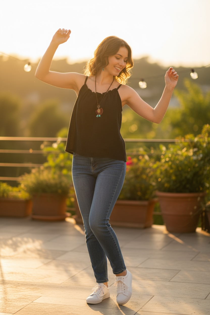 Black Double Gauze Ease Cami