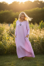 Lavender Mist Kaftan Dress | Minimalist Organic Cotton Double Gauze Dress