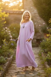 Lavender Mist Kaftan Dress | Minimalist Organic Cotton Double Gauze Dress