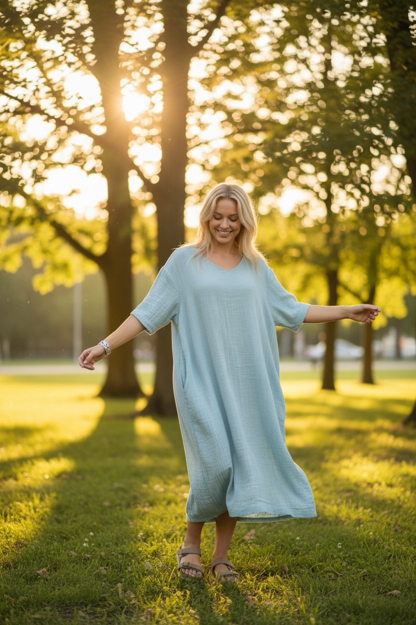 Sky Drift Kaftan Dress | Minimalist Organic Cotton Double Gauze Dress