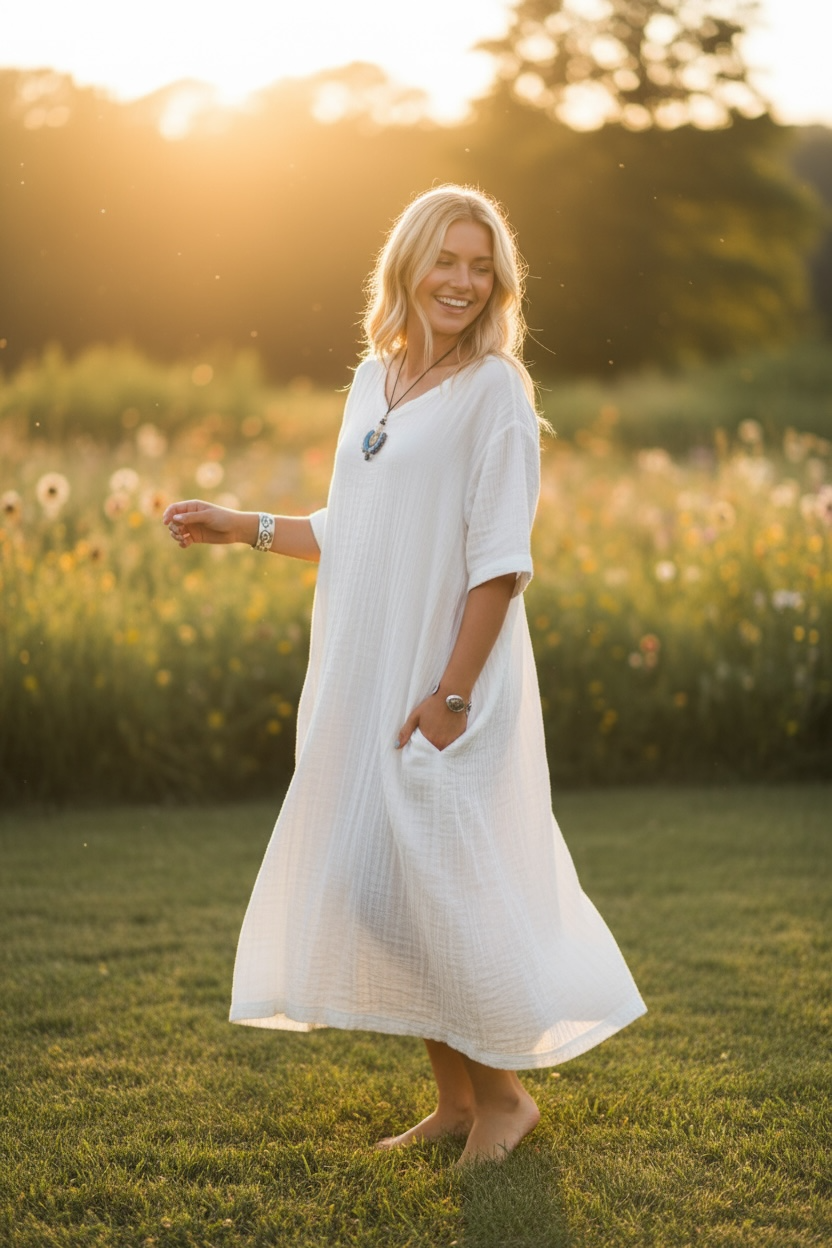 Ivory Calm Organic Double Gauze Dress