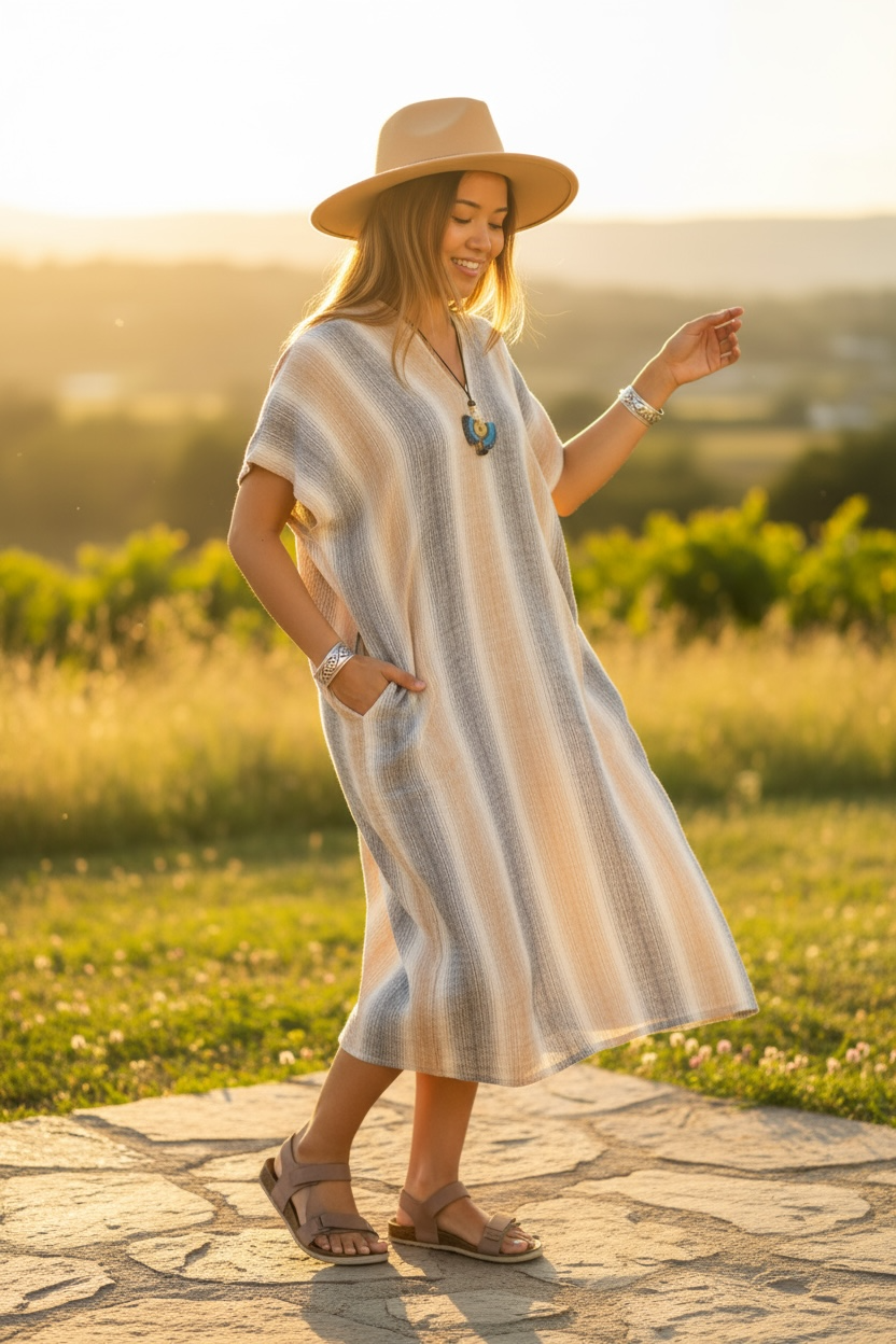 Desert Drift Double Gauze Kaftan Dress