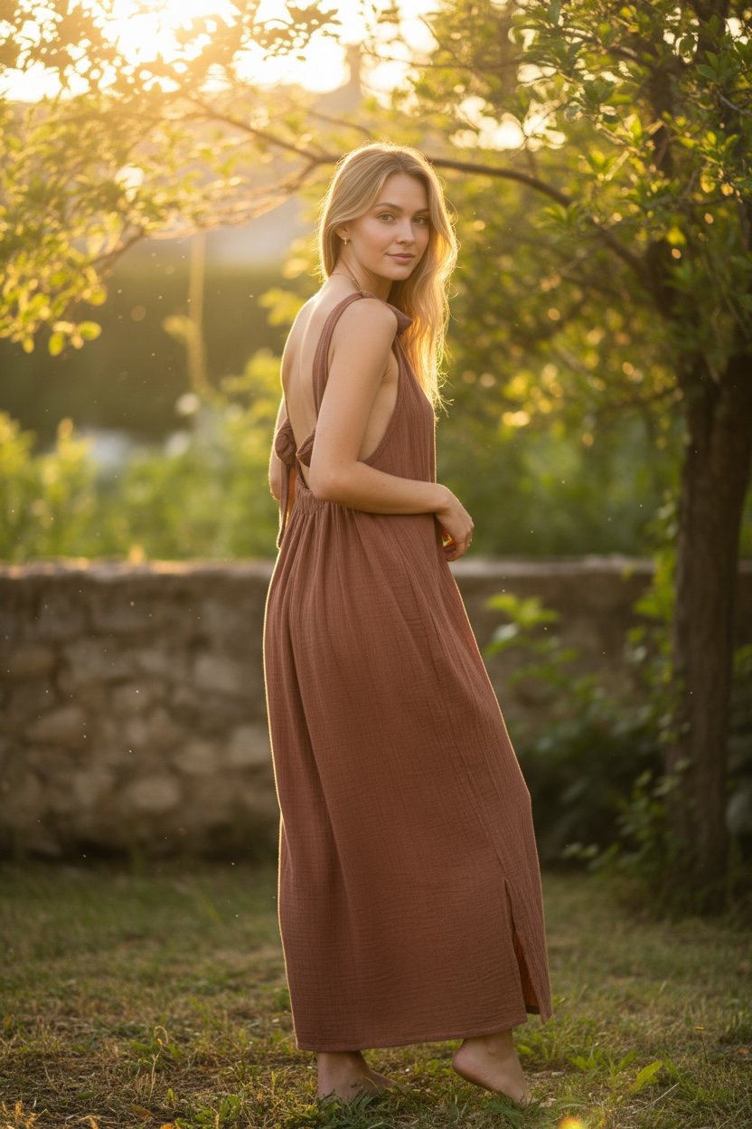 Terracotta Muse Organic Double Gauze Dress
