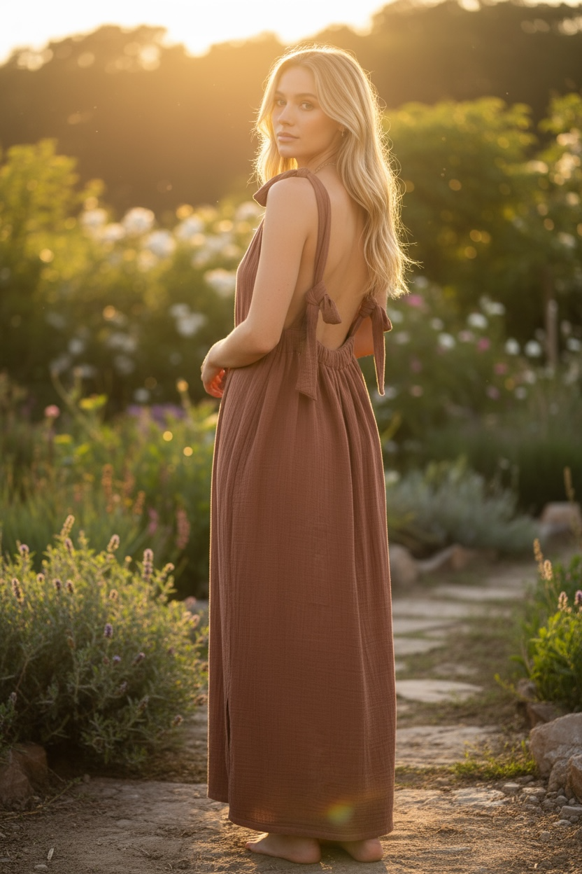 Terracotta Muse Organic Double Gauze Dress