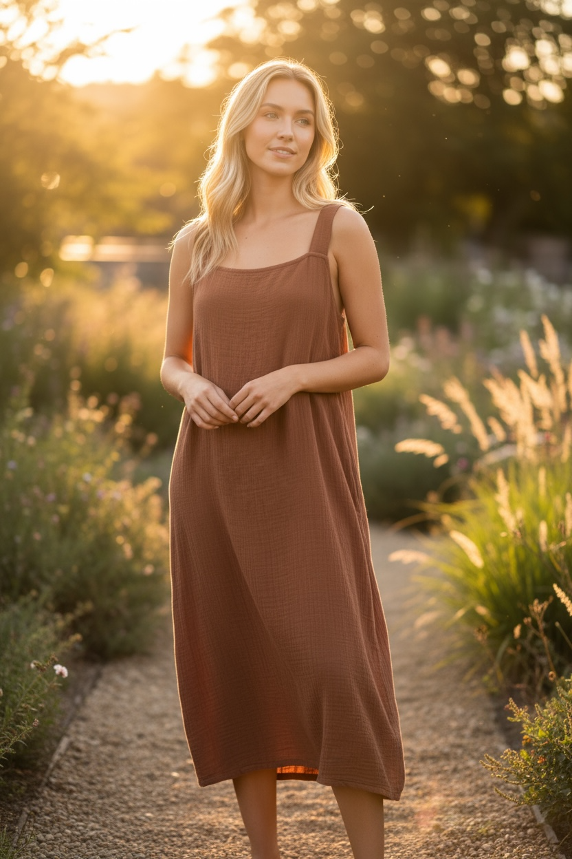 Terracotta Muse Organic Double Gauze Dress