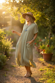 Olive Organic Double Gauze Kaftan