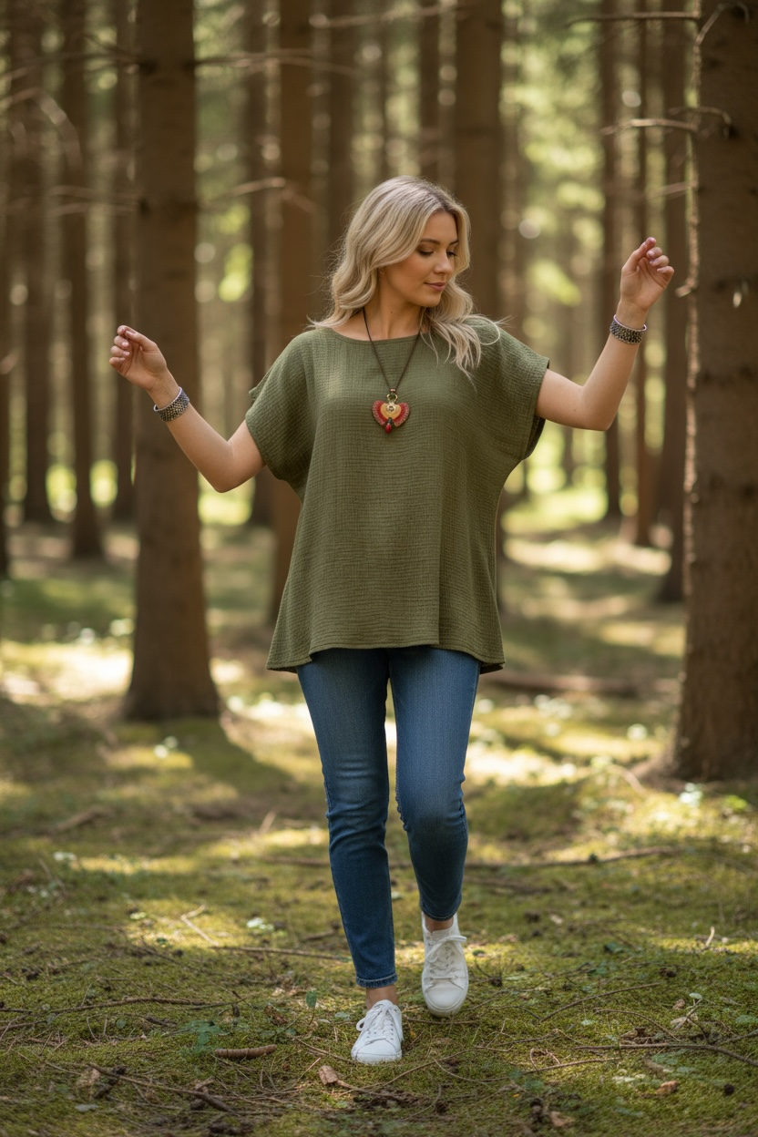 Olive Grove Double Gauze Flow Blouse