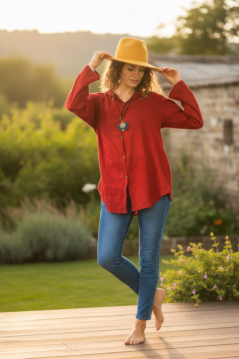 Burgundy Gauze Shirt