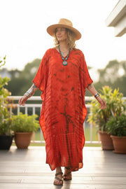 Rust Earth Tie-Dye Kaftan Dress