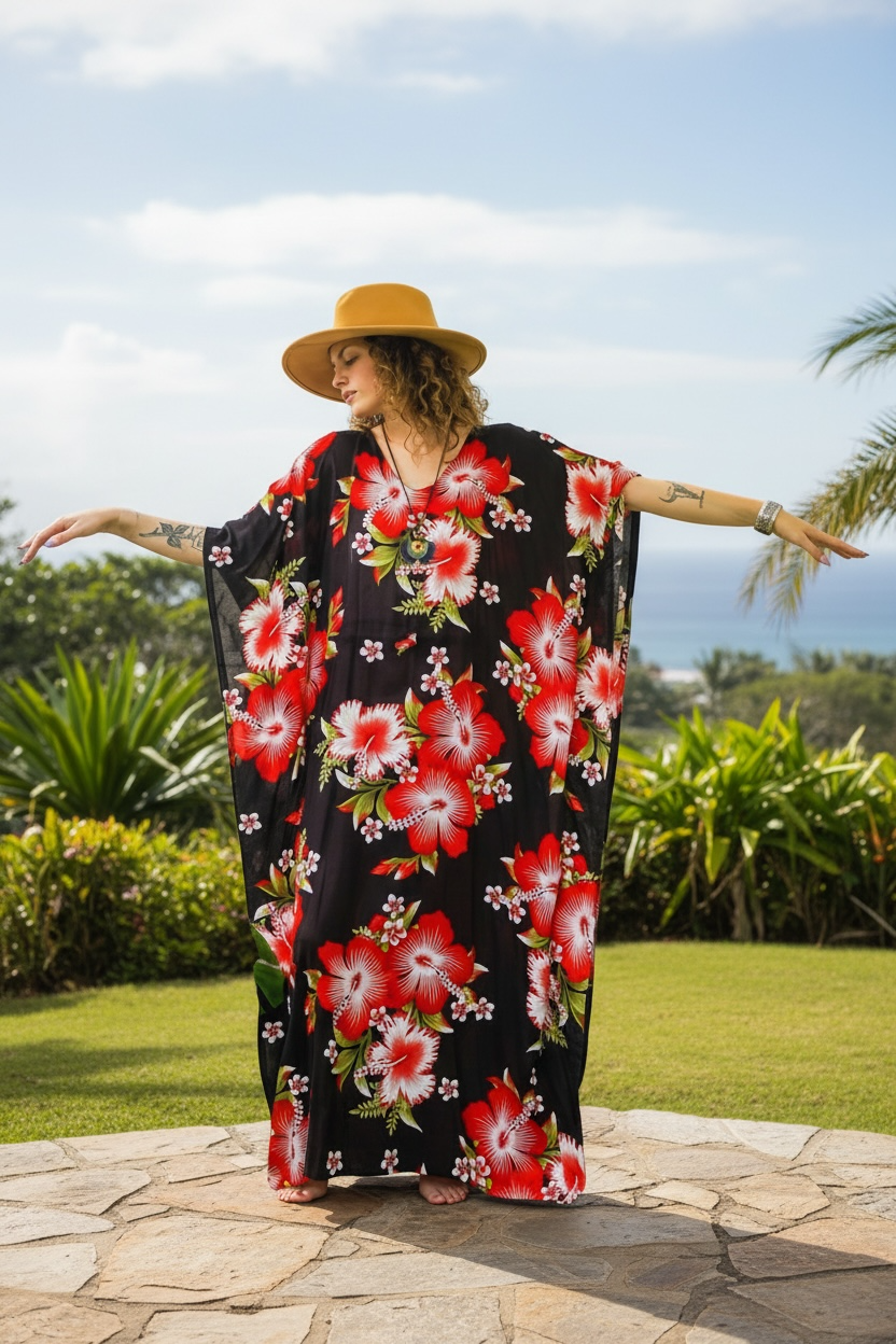 Orange Hibiscus Kaftan
