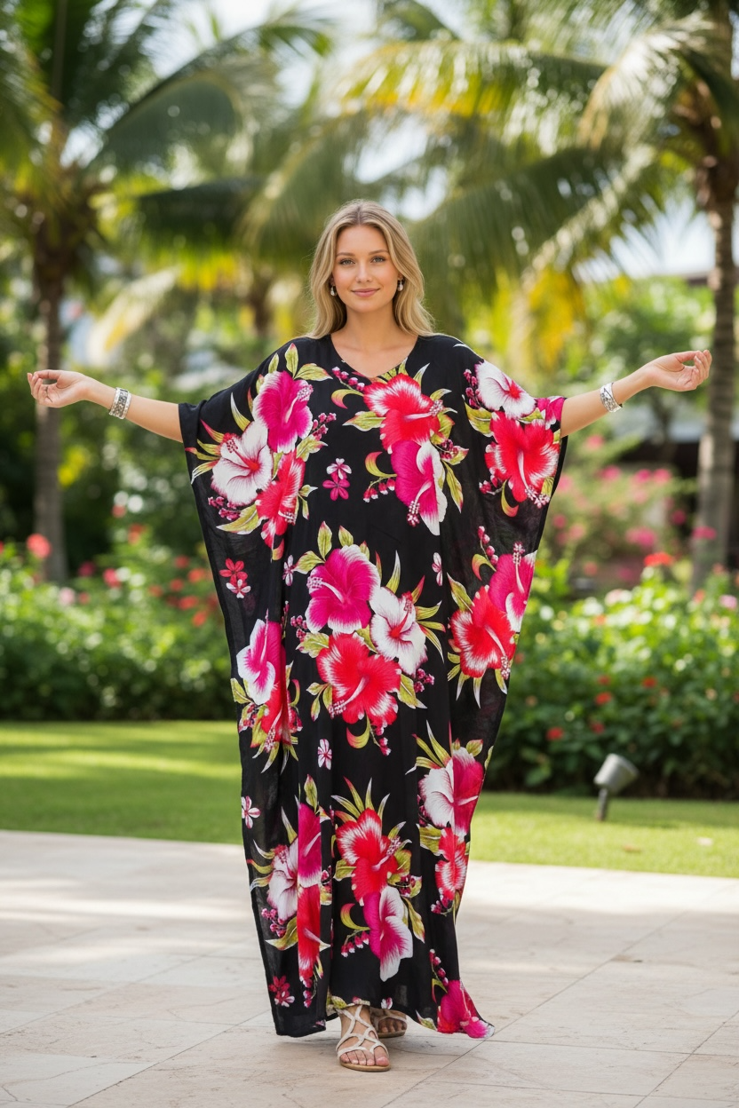 Pink Hibiscus Kaftan