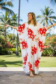 Orange White Hibiscus Kaftan