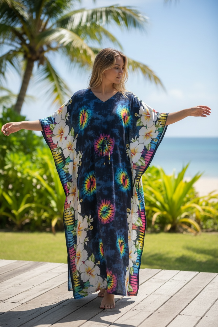 Tie Dye Hibiscus Kaftan