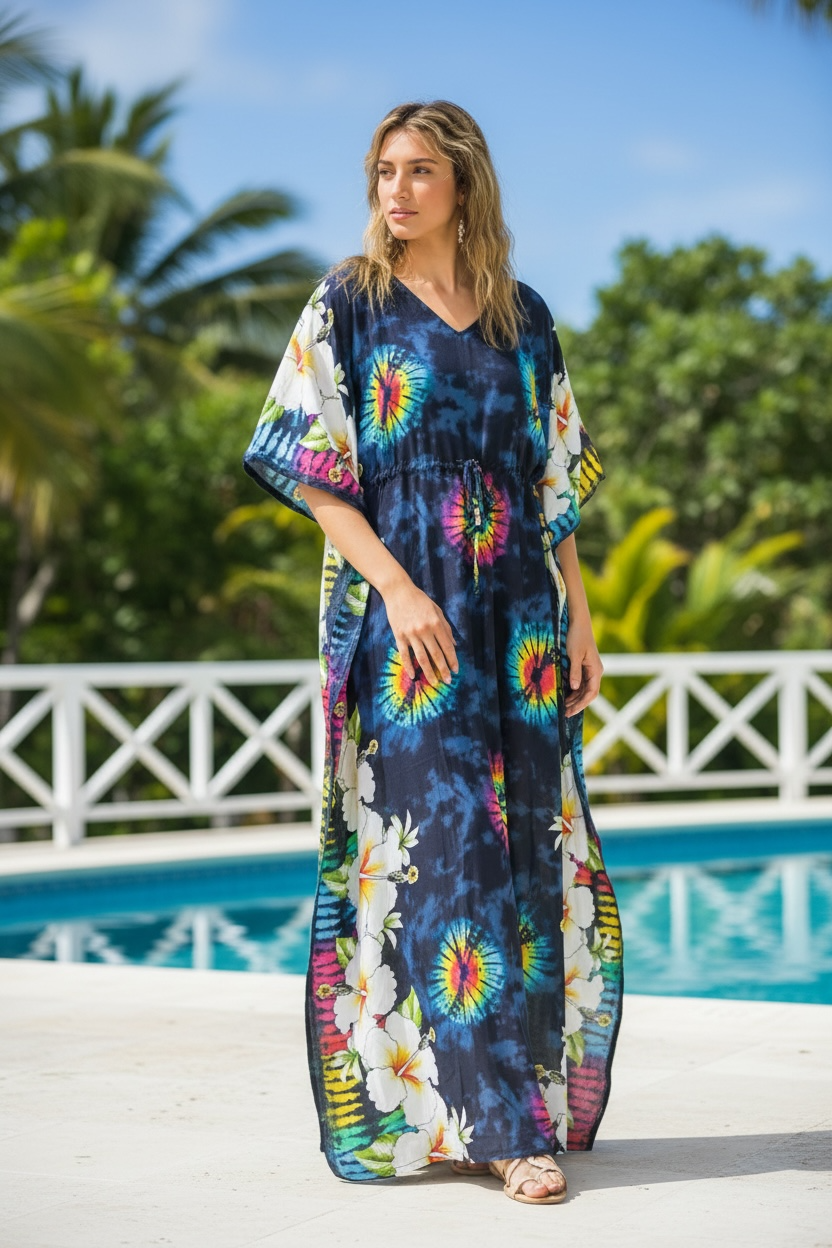 Tie Dye Hibiscus Kaftan