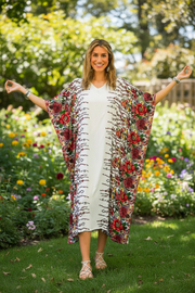 Ivory Floral Blossom Kimono Kaftan Dress