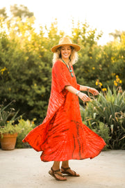Rust Earth Tie-Dye Kaftan Dress