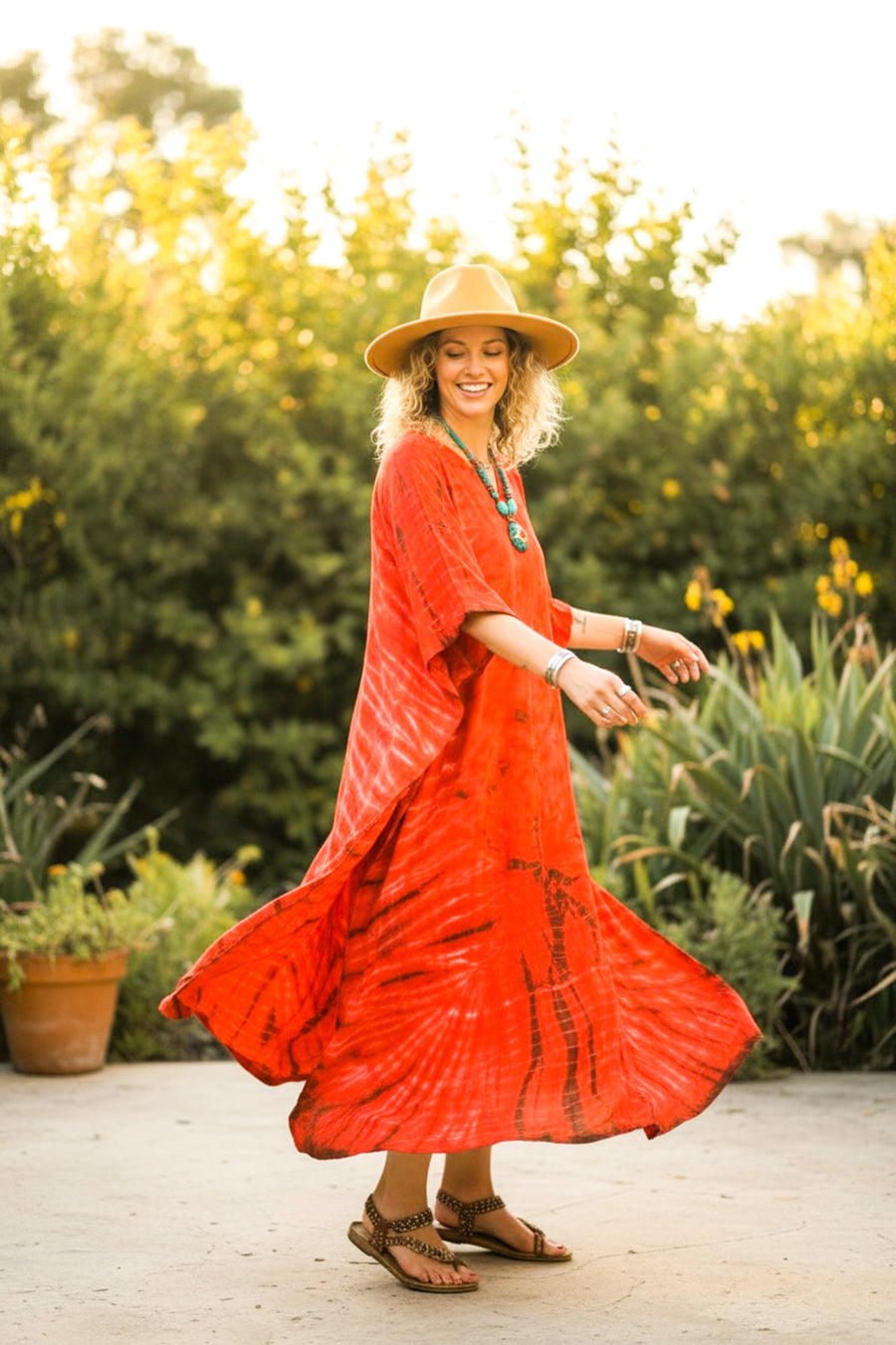 Rust Earth Tie-Dye Kaftan Dress
