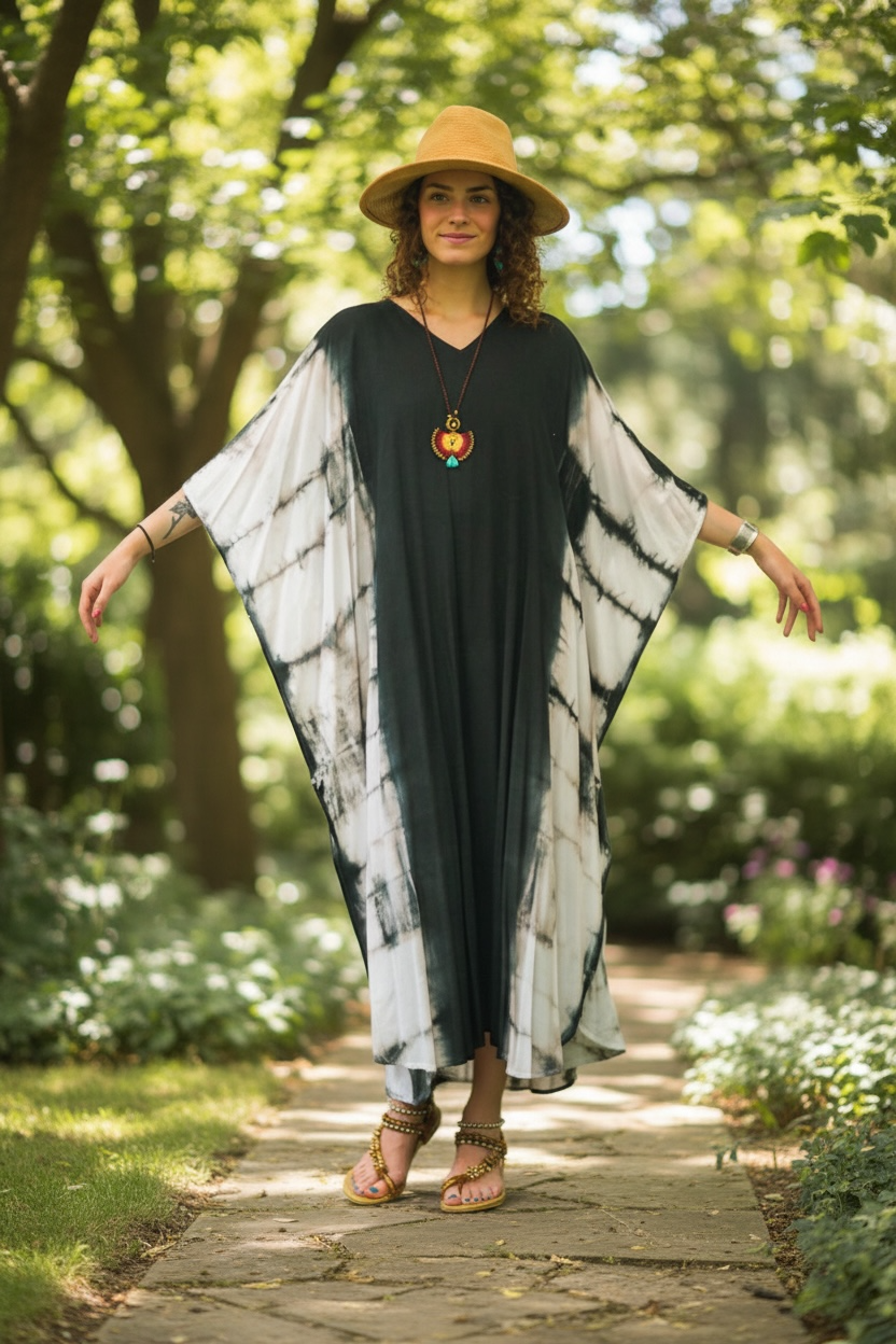 Moonwave Kaftan Dress – Hand Dyed Boho Maxi, Flowy Oversized Fit, Lightweight Rayon