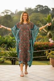 Earthy Mandala Kimono Kaftan Dress