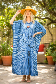 Indigo Drift Tie-Dye Kaftan Dress
