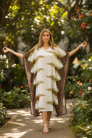 Golden Palm Waves Kimono Kaftan Dress