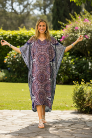 Purple Lavender Mandala Kimono Kaftan Dress